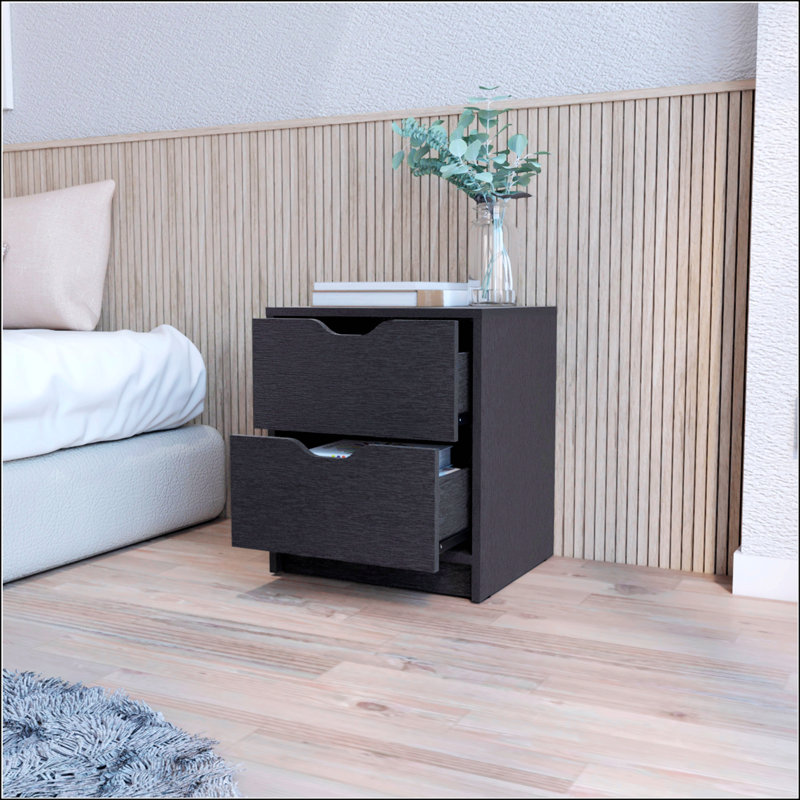 Table de chevet 2 tiroirs, table de bout, table d'appoint Basilea, Noir