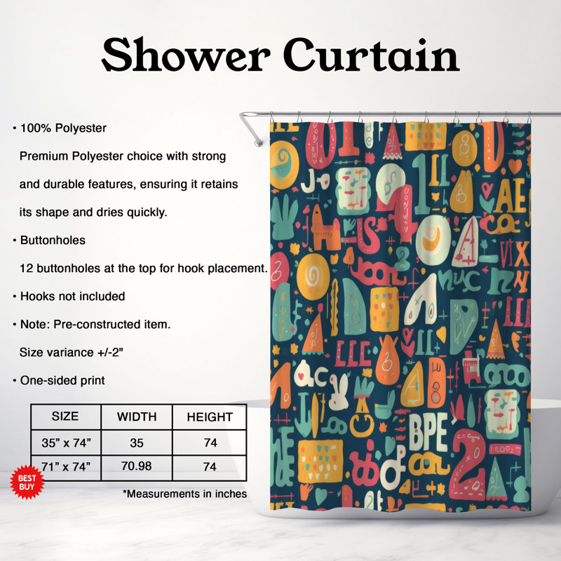 ABCs - Rideau de douche Premium, H 74 po x l 71 po
