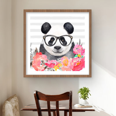 Panda with Glasses  Framed Matted Print  Asian Home Decor