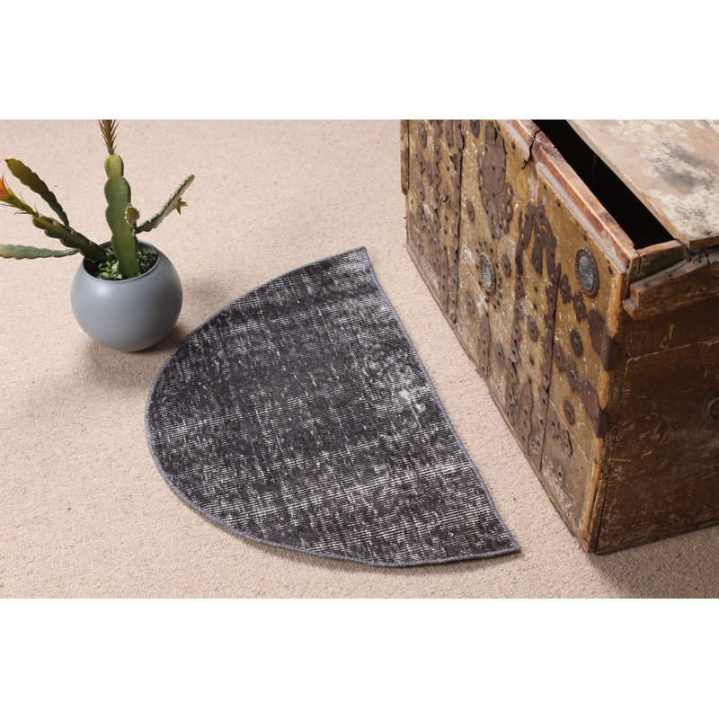 Handmade Overdyed Black Wool Rug For Entry Or Kids Room