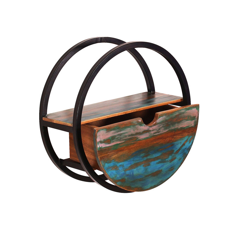 Valeri Circle Accent Shelf with Drawer, Pink/Blue, 50cm H x 50cm W x 20cm D