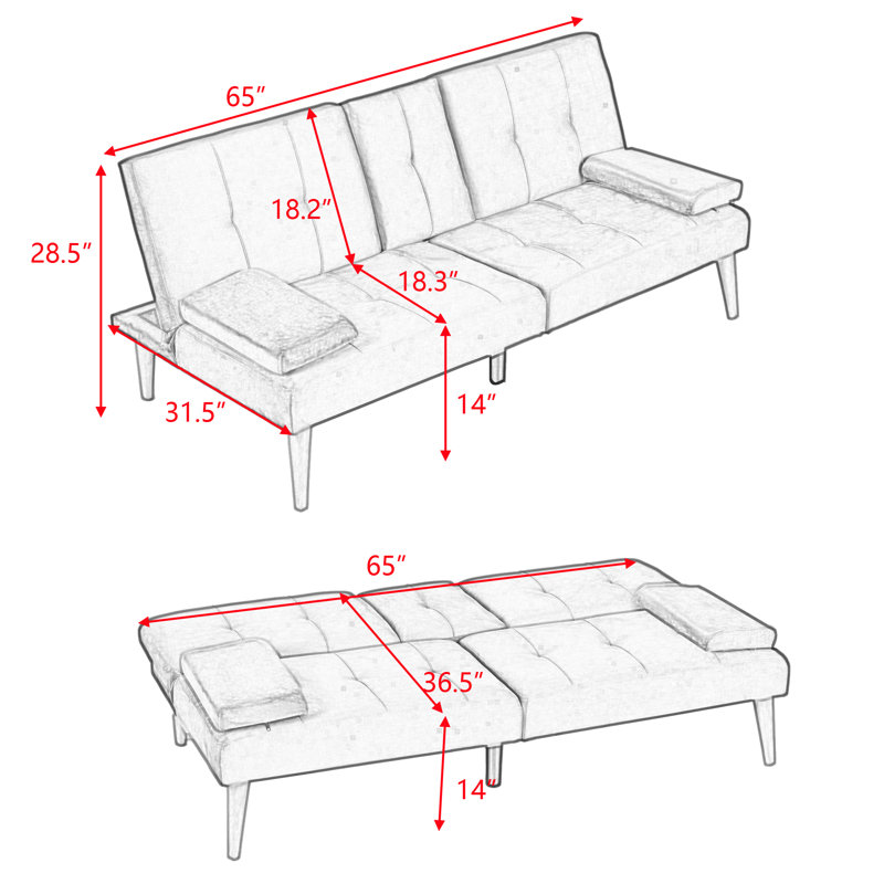 Upholstered 65.3'' Sleeper Sofa, Black Velvet