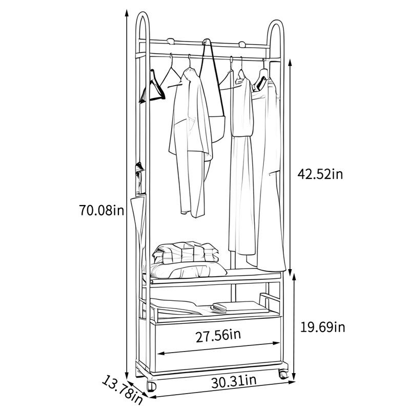 Hall Tree with Durable Storage Basket, Noir
