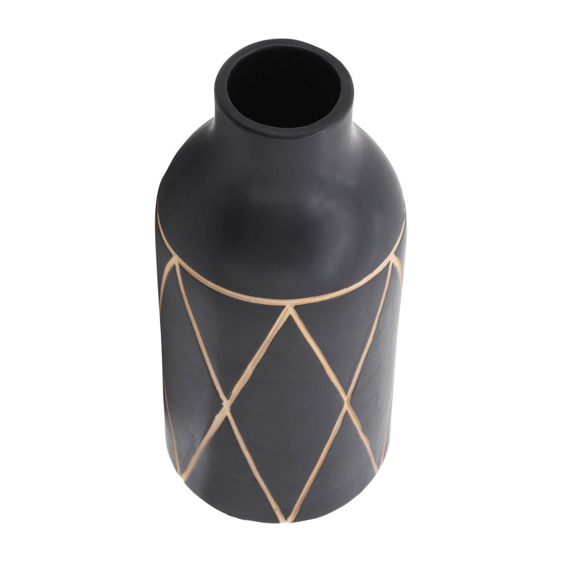 Vase en grès céramique motif géométrique noir 16 pouces Boho Home Office chambre salon décor.