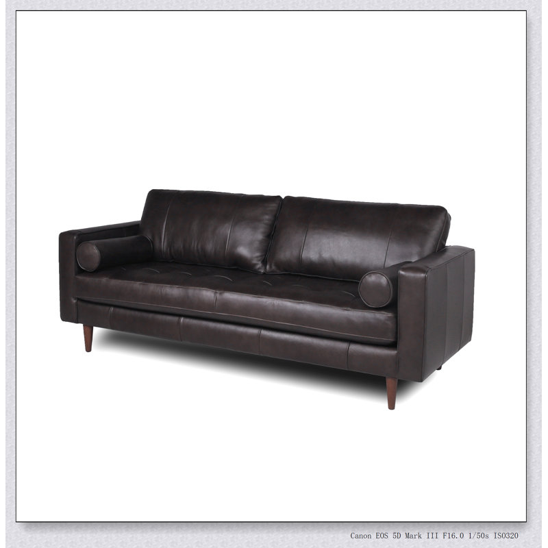 Canapé Mid-Century touffeté en similicuir, parfait pour un décor moderne et rétro avec confort et style, Espresso