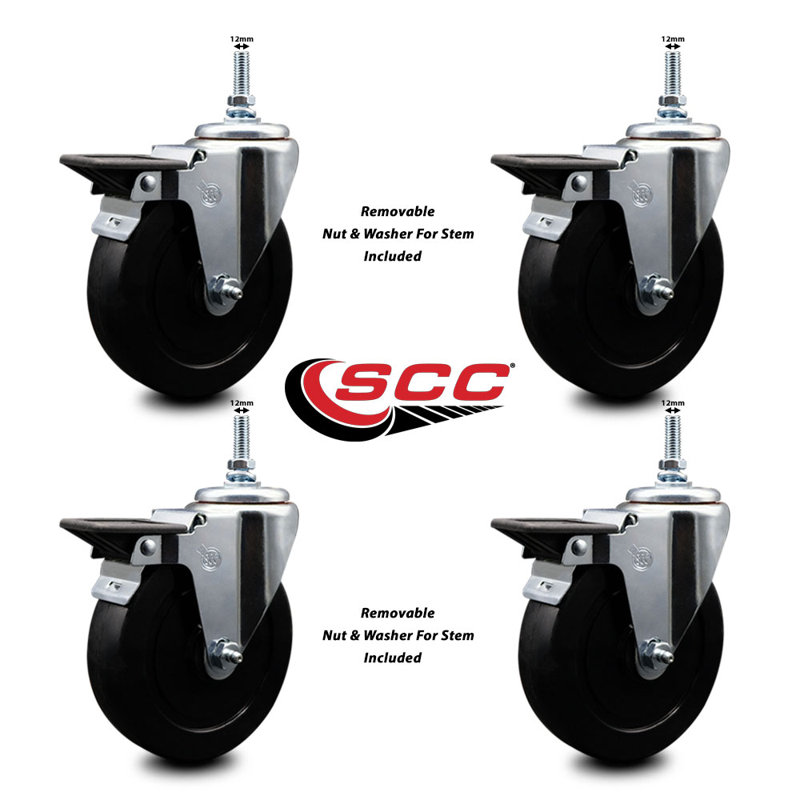 Rubber 12MM Threaded Stem Caster with Brake