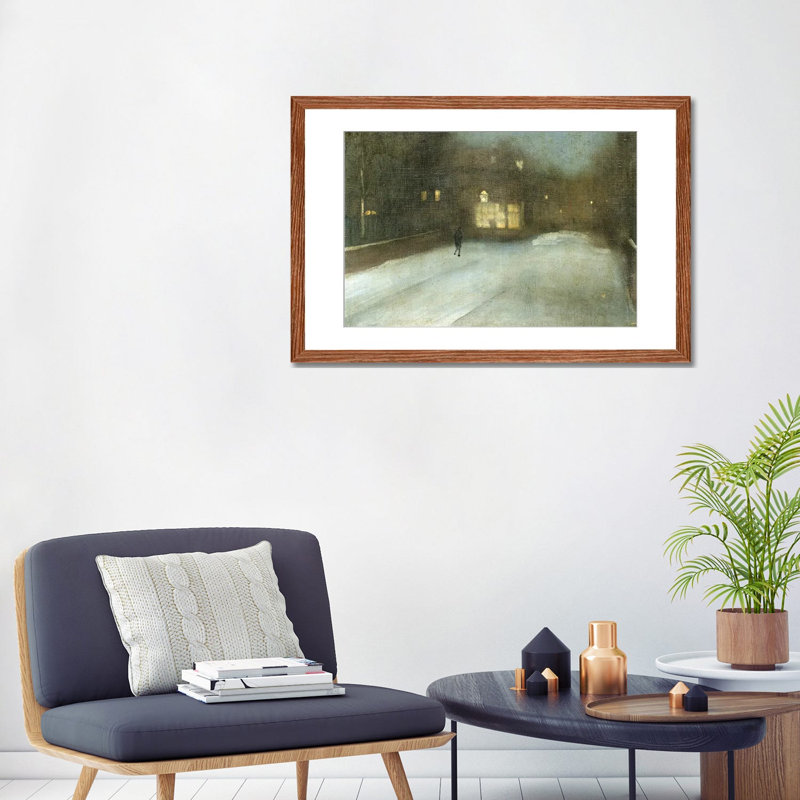 Nocturne gris et doré Chelsea Snow - reproduction d'art murale - toile encadrée, 18 po x 26 po, Toile avec cadre, Noir patiné