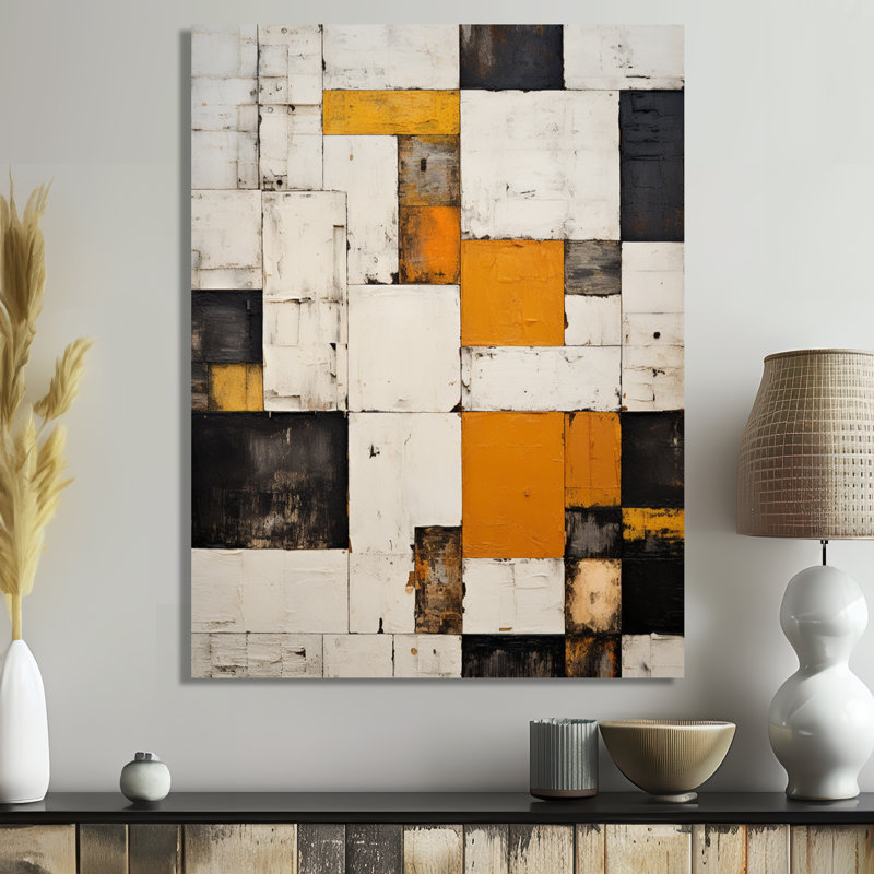 «Cubist Retro Patchwork», reproduction d'art murale abstraite, H 20 po x l 12 po x P 1 po, Toile tendue