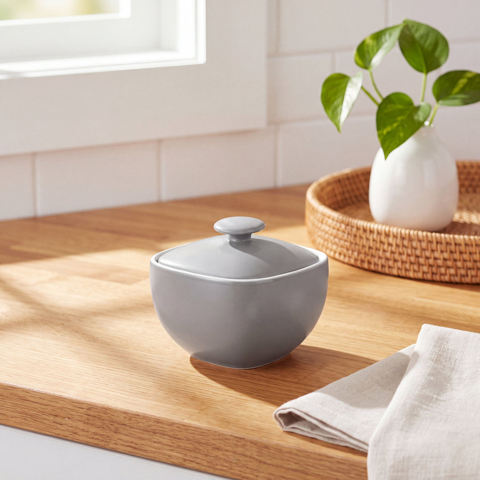 Nambe Pop Sugar Bowl, Slate