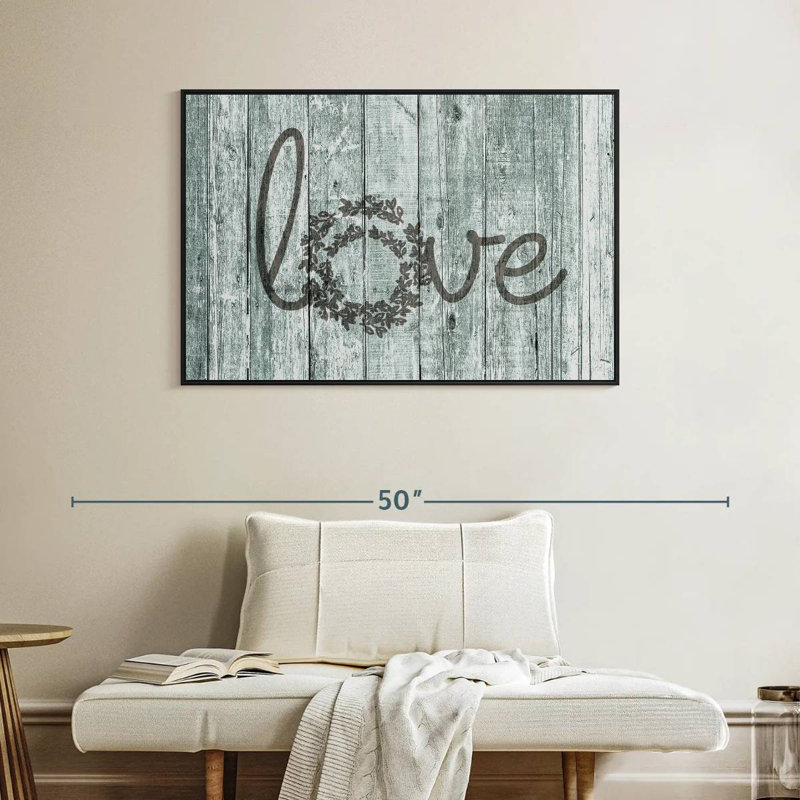 Amour en bois, typographie, Cadre flottant noir, 40 po x 27 po