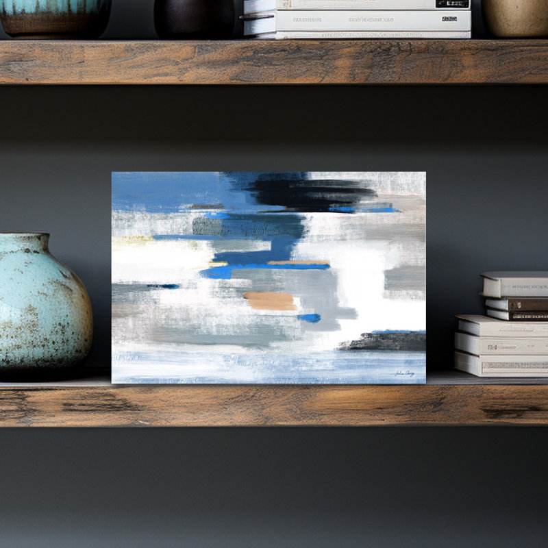 «Blue and Mango», art abstrait abstrait contemporain, H 18 po x l 12 po