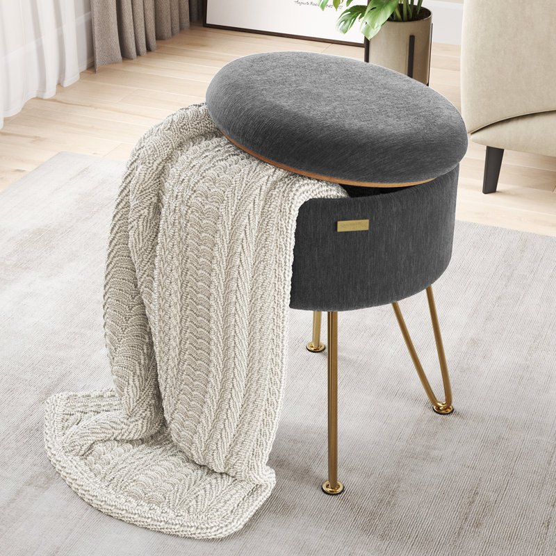 Table d'appoint moderne avec rangement, Velours gris velours, Doré