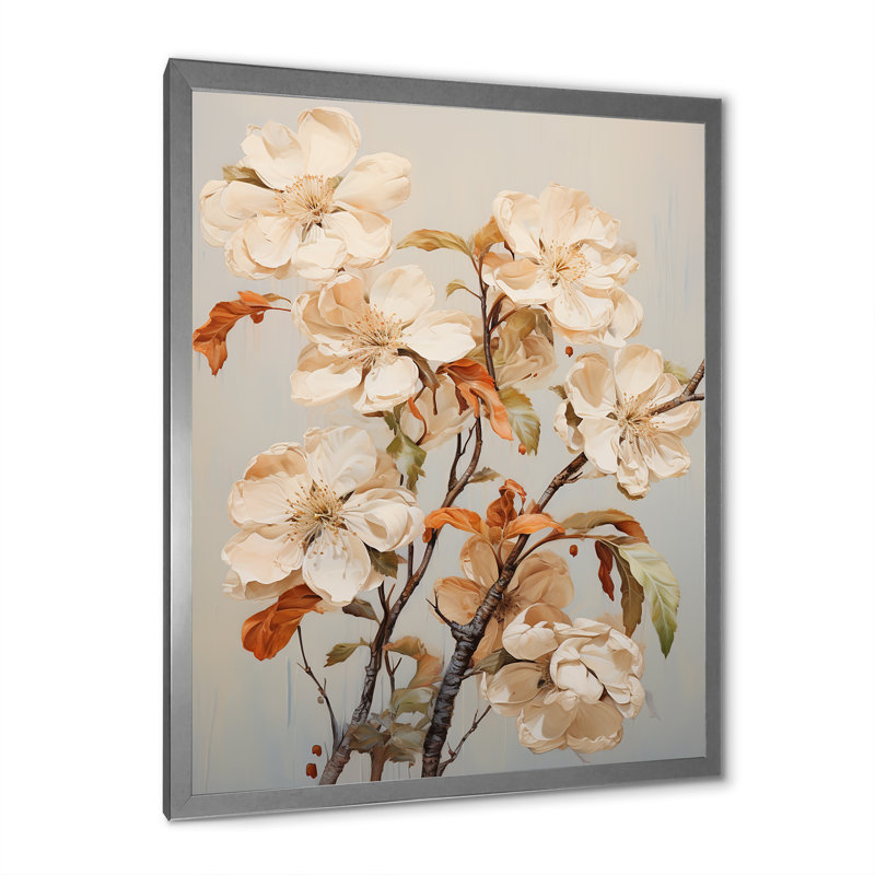 «White Apple Blossom Whispers III», art mural toile de fleur de pommier_106418, Impression argent sur toile encadrée
