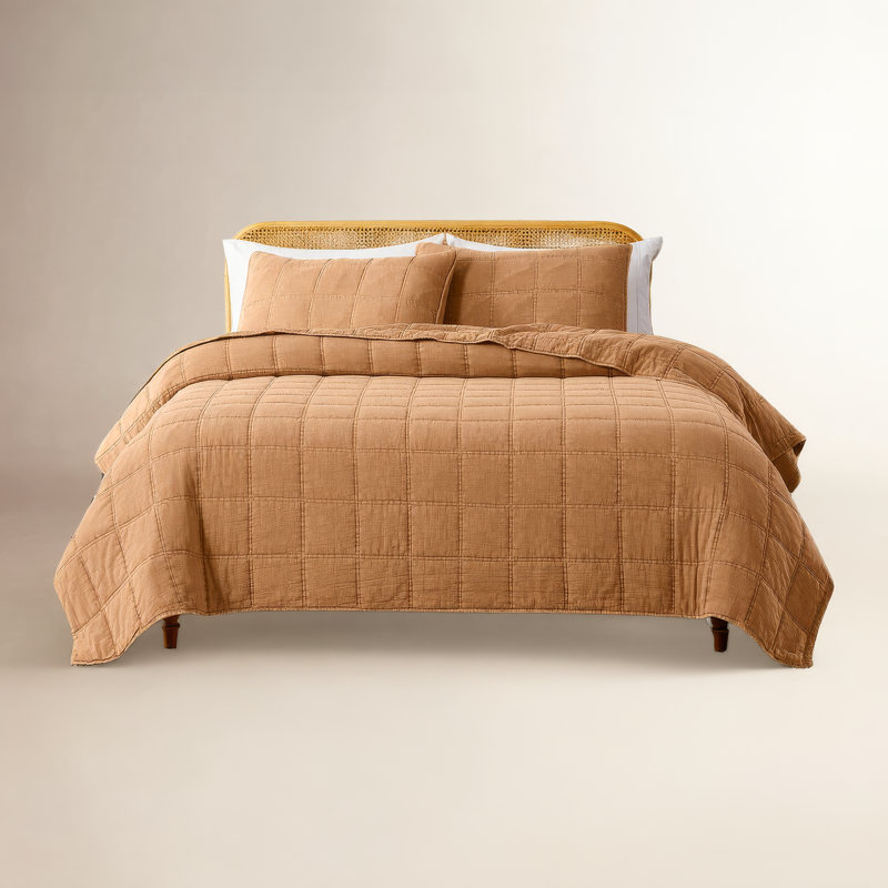 Logan Stone Washed Cotton Quilt 3Pc Set, King Quilt + 2 King Shams, Brown