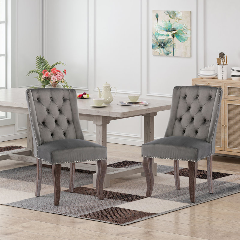 Chaise d'appoint en velours capitonné Hideaki, Gris, Brun