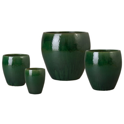 Ossal 13in., 16in., 19in., 23.5in. H Green Ceramic Round Planters High-fire treatment with Drainage Hole (Set of 4)