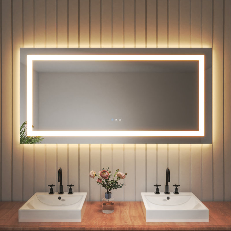 Miroir de salle de bain sans cadre à lumière DEL antibuée avec rétroéclairage et sans cadre, 30 po x 60 po