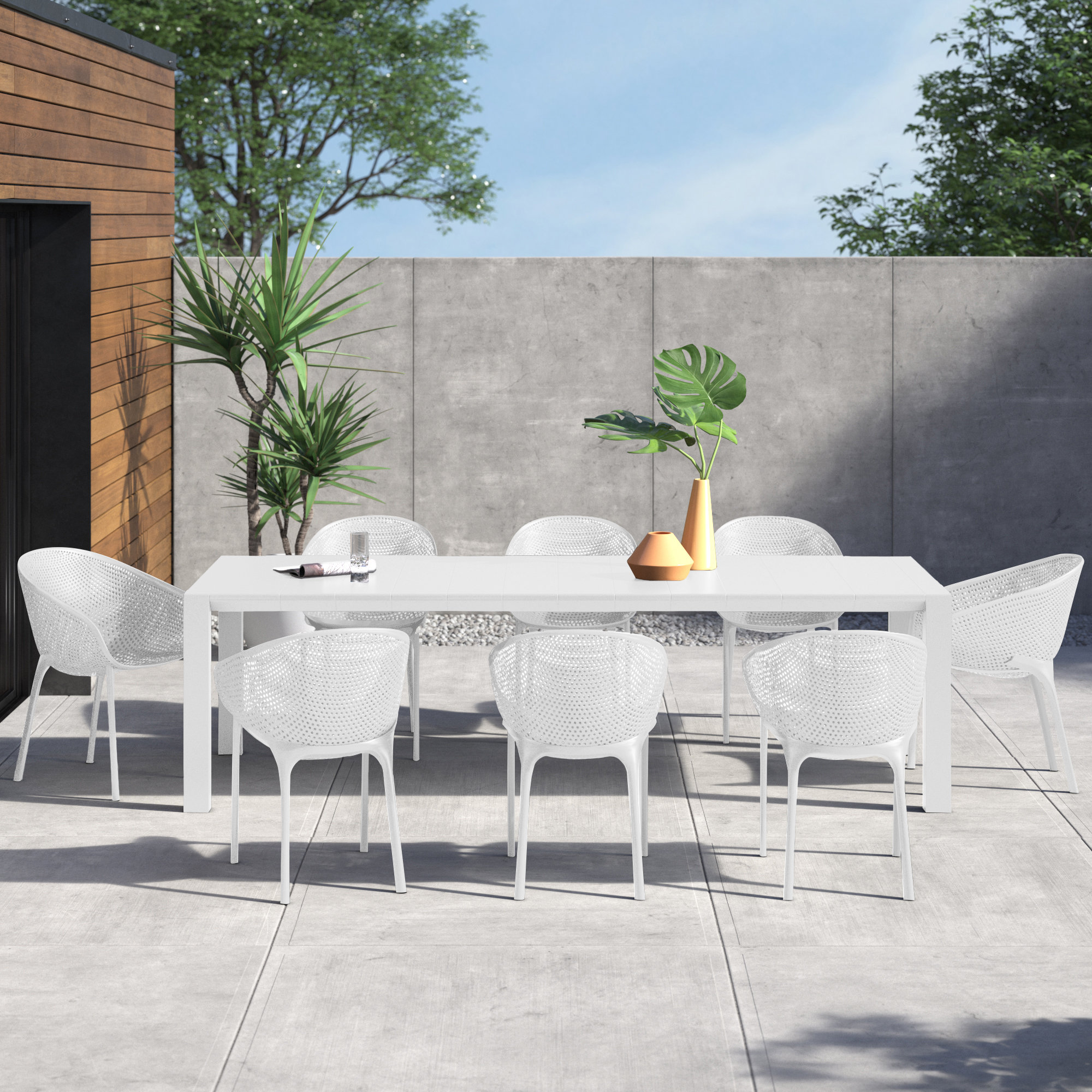 Farrah 9-Piece Extendable Patio Dining Set, White