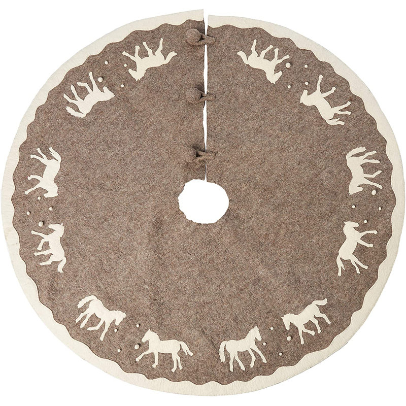 Jupe d'arbre de Noël en feutre faite à la main - Chevaux sur fond gris - 60 po