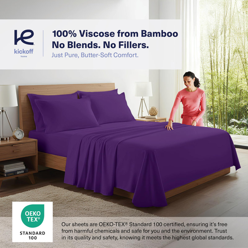 Bedroom 100% Organic Viscose From Bamboo Sheets Set, 300 Thread Count, Cooling Bedding Sheets for Hot Sleepers, Flat, Fitted, Pillowcase