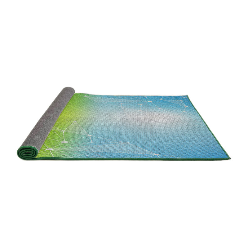 Tapis bleu/vert à motifs, Rond 7 pi