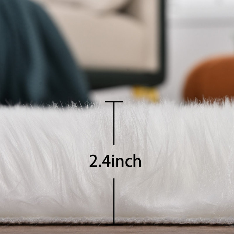 Shag Fluffy Faux Sheepskin Area Rug in White, Runner 2' x 5'