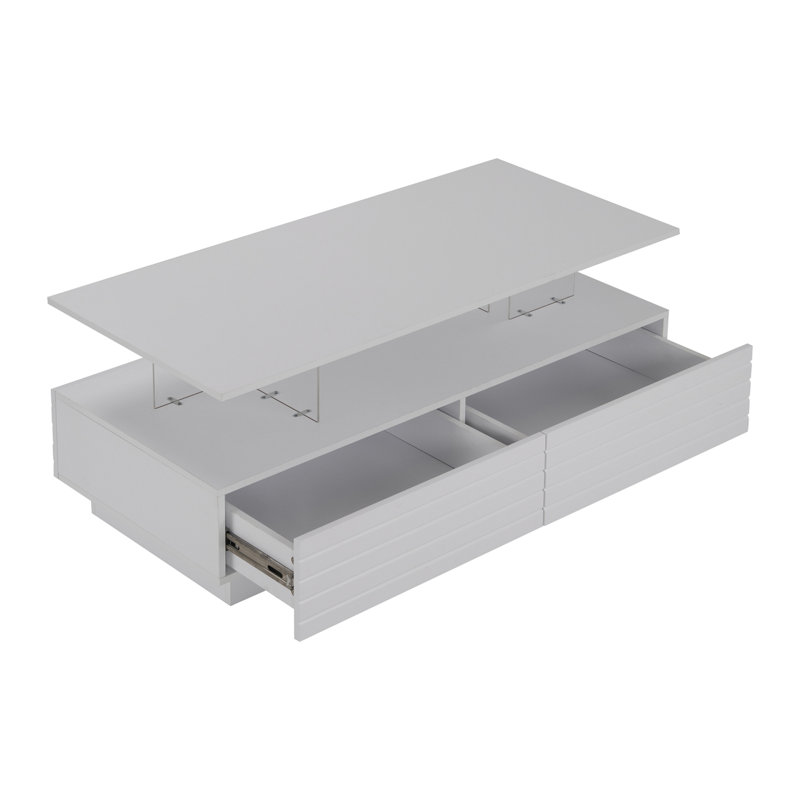 Table basse moderne à 2 tiroirs à DEL blanche moderne avec 2 tiroirs, Blanc