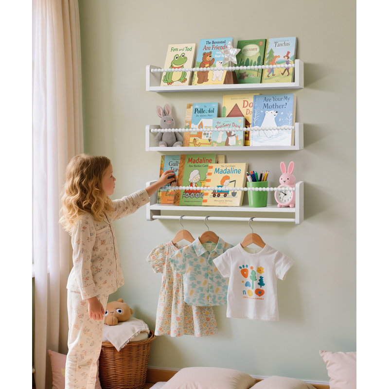 Ensemble de 3 étagères à livres pour chambre de bébé, H 5,9 po x l 23 po x P 4,7 po, Blanc