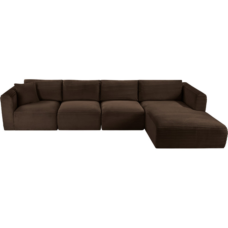 Canapé modulaire en L Carmean Performance, Velours côtelé texturé brun, 2 accoudoirs, 1 méridienne, 1 coin