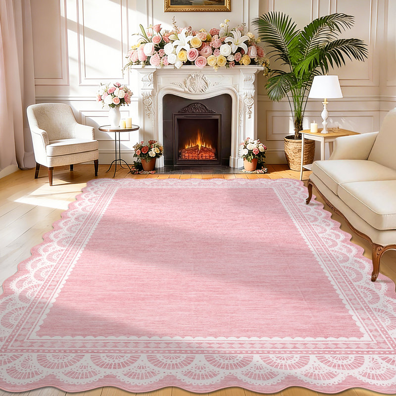 Area Rug for Living Washable Scalloped Area Rug Non Slip Rug for Bedroom Dorm Washable Rugs Non Slip Scalloped Rugs for Under Table Nursery College Bedroom Playroom
