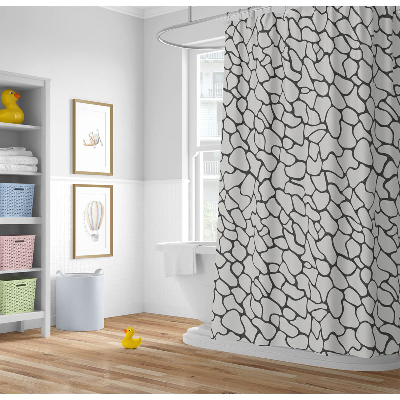 Patch Play Ultra-Thin Lightweight Shower Curtain, Ivory/Charcoal