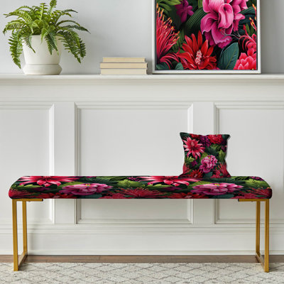 Exotic Flora Tropical Pattern - Tropical Upholstered Gold Bench