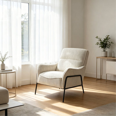Chaise d'appoint moderne en tissu rayé, fauteuil rembourré simple avec structure en métal, chaise longue rembourrée confortable, chaise d'appoint de lecture pour le bureau de la chambre à coucher, chaise de loisirs texturée