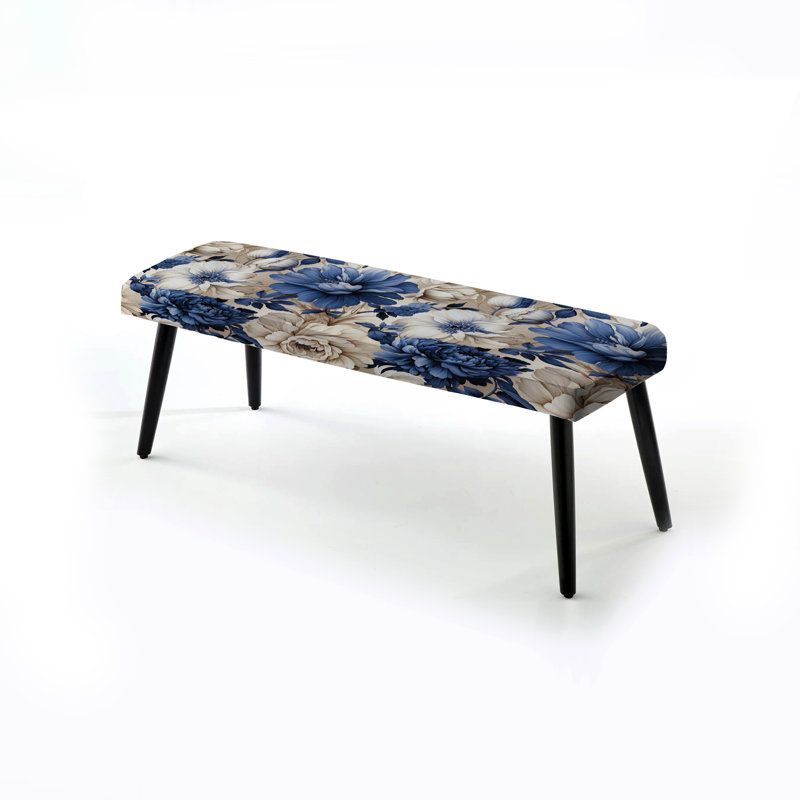 Banc rembourré floral noir Truong, Motif victorien bleu de la Renaissance florale VII