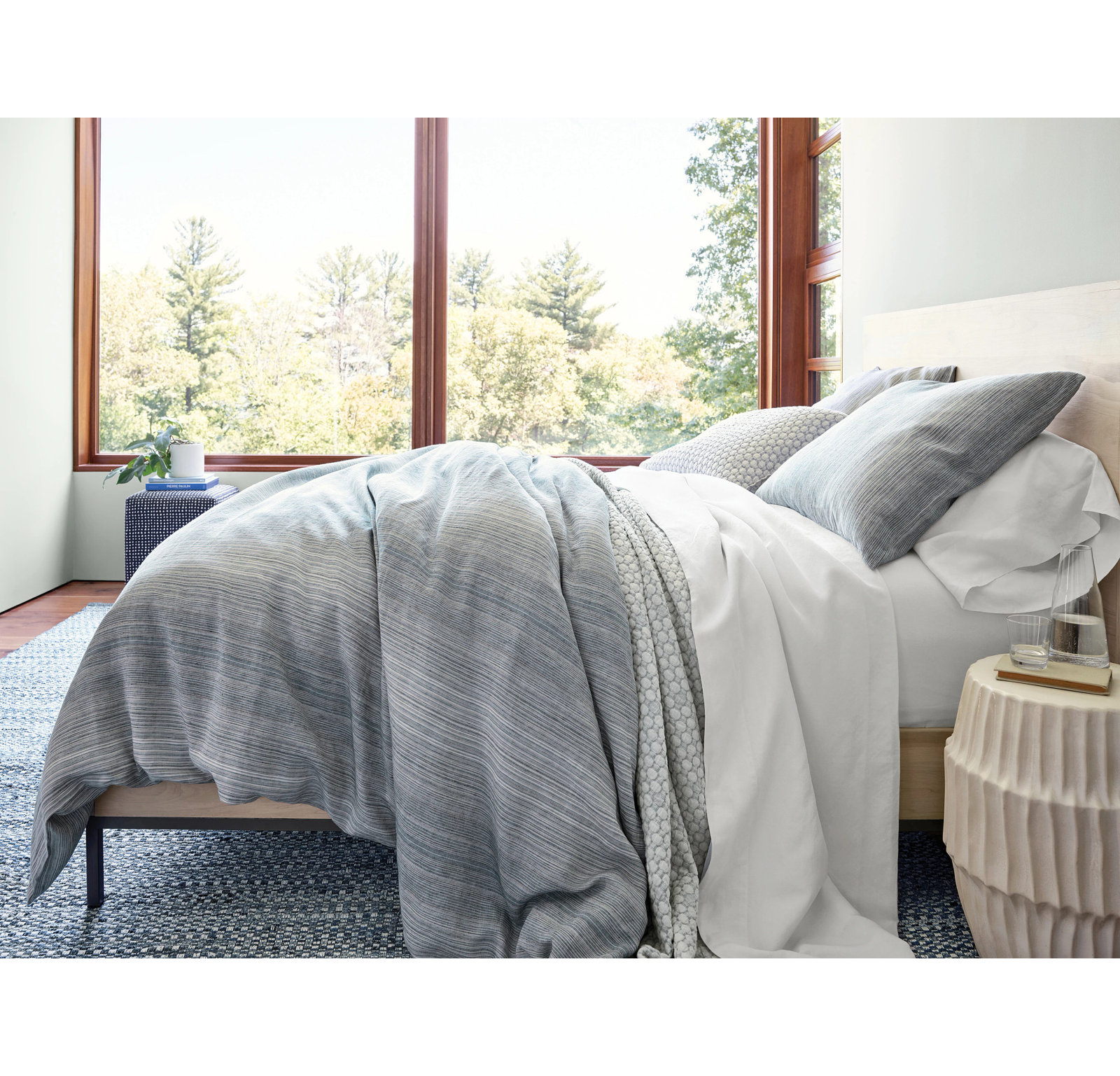 Sterling Stripe Linen Blue Duvet Cover, Twin/Twin XL Duvet Cover