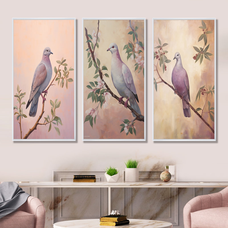 Ensemble de 4 décorations murales Dove, H 40 po x l 60 po, Cadre flottant blanc