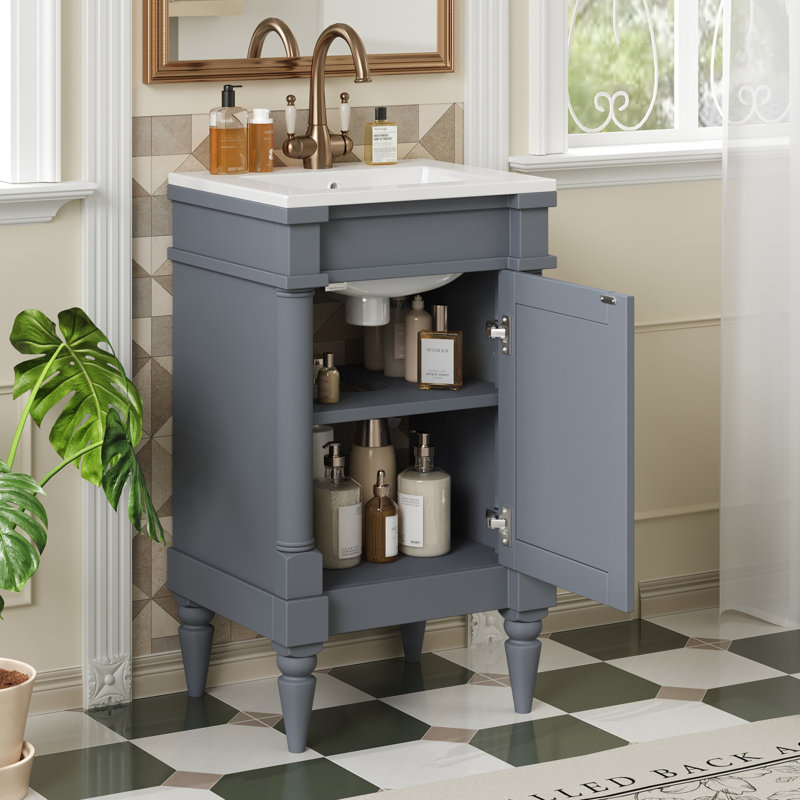 Meuble-lavabo moderne de 18 pouces avec lavabo, Gris