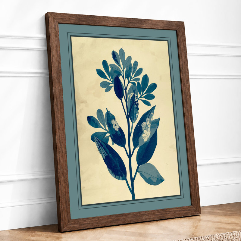Blue Flowering Botanical - Framed Print, A4 - 29.7 x 21.0 cm, Walnut