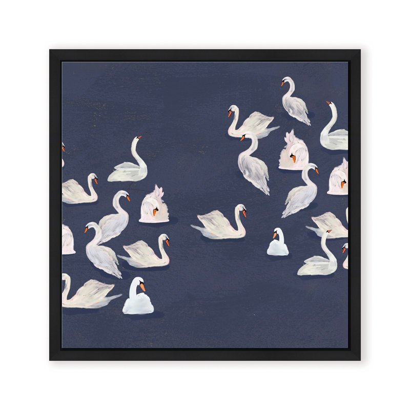 Nature Inspired Modern Ensemble: Swan Serenade, 48" H x 48" W, Framed Matted Print, Black