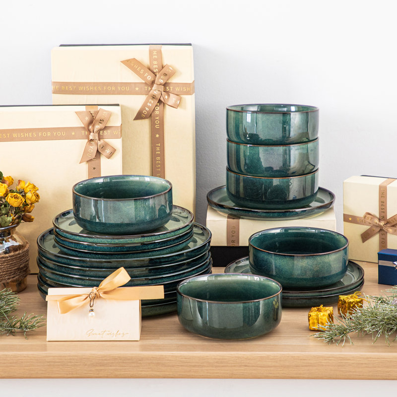 Piece Stoneware Dinnerware Set - Service for 6, Green