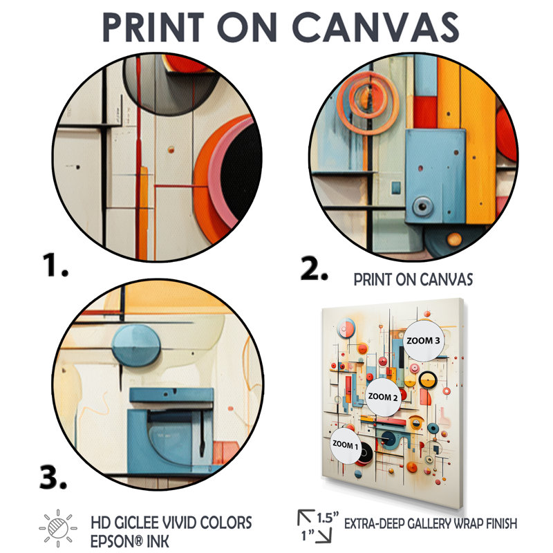 Art géométrique rétro Mid Century, H 32 po x l 16 po x P 1 po, Toile avec cadre flottant or