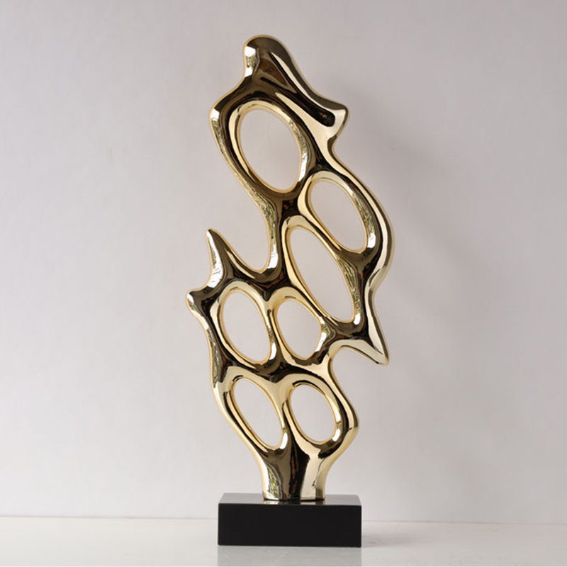 Gold+Black Free Form Resin+Marble Decorative Object, Gold