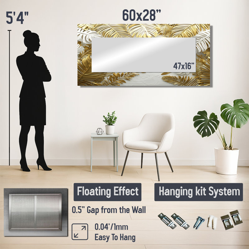 Golden Cream Palms Reunion I - miroir pour décoration murale palmiers et palmiers, 28 po x 60 po