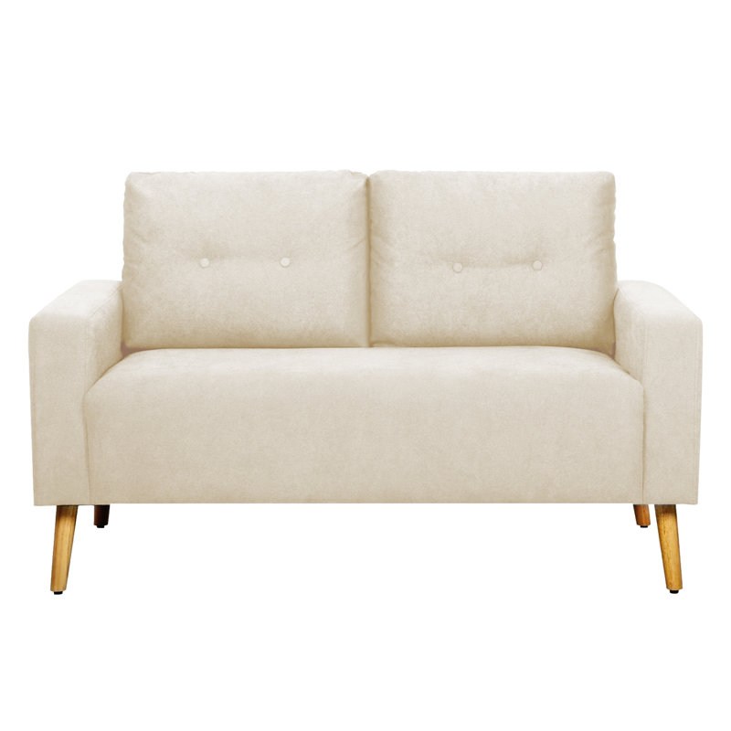 Causeuse à accoudoirs carrés 56,3 po Koehler, Mélange de coton beige