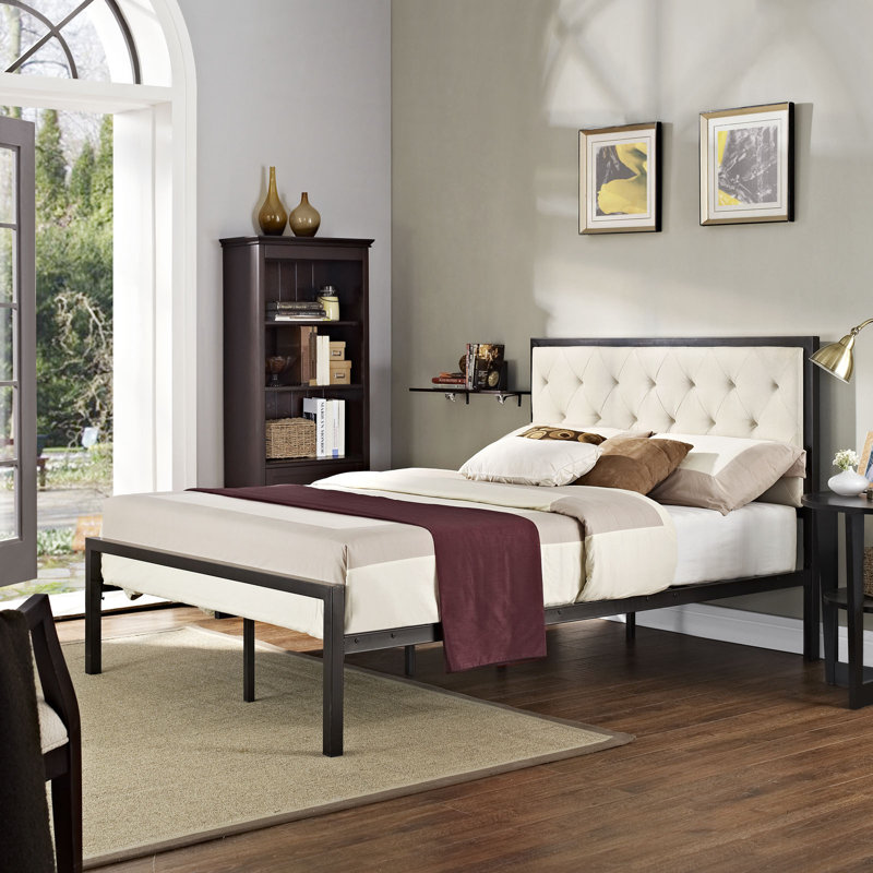 Lit en tissu Modway Mia, Mélange de polyester beige, Double
