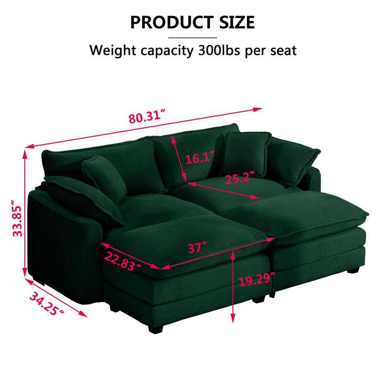 Helmich Modern Corduroy Comfort Modular Combo Cloud Sofa., Green Corduroy