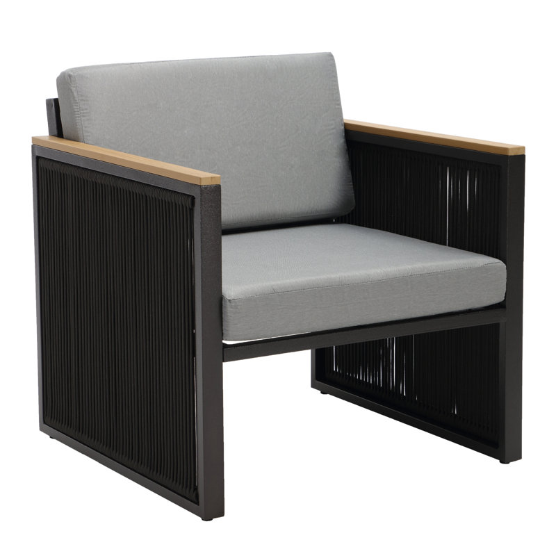 Fauteuil d'extérieur en métal avec coussins Tracee, Gris