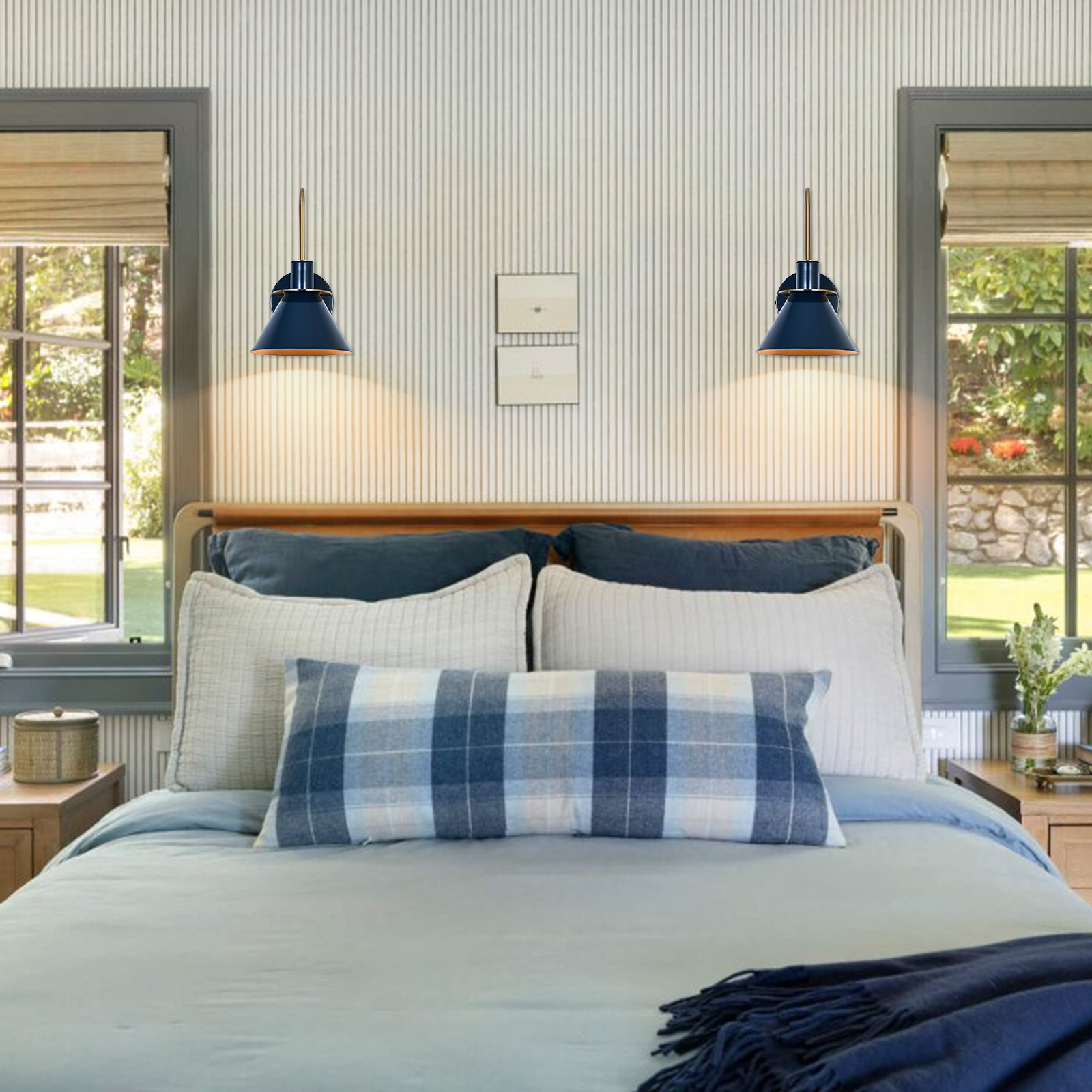 Jacoline Single Light Dimmable Armed Sconce, Blue