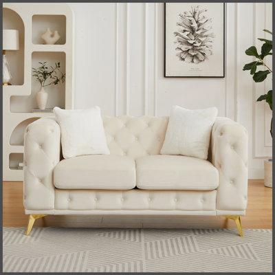 Canapé FX de luxe moderne en velours de 155,7 cm (61,25 pouces) avec boutons matelassés de style Chesterfield, comprend 2 coussins et des pattes en métal.