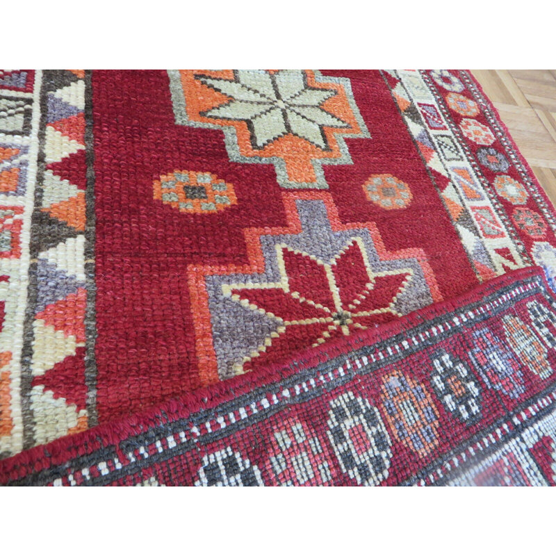 Tapis de couloir rouge en laine noué à la main de conception unique 2 pi 9 po x 11 pi Mailk